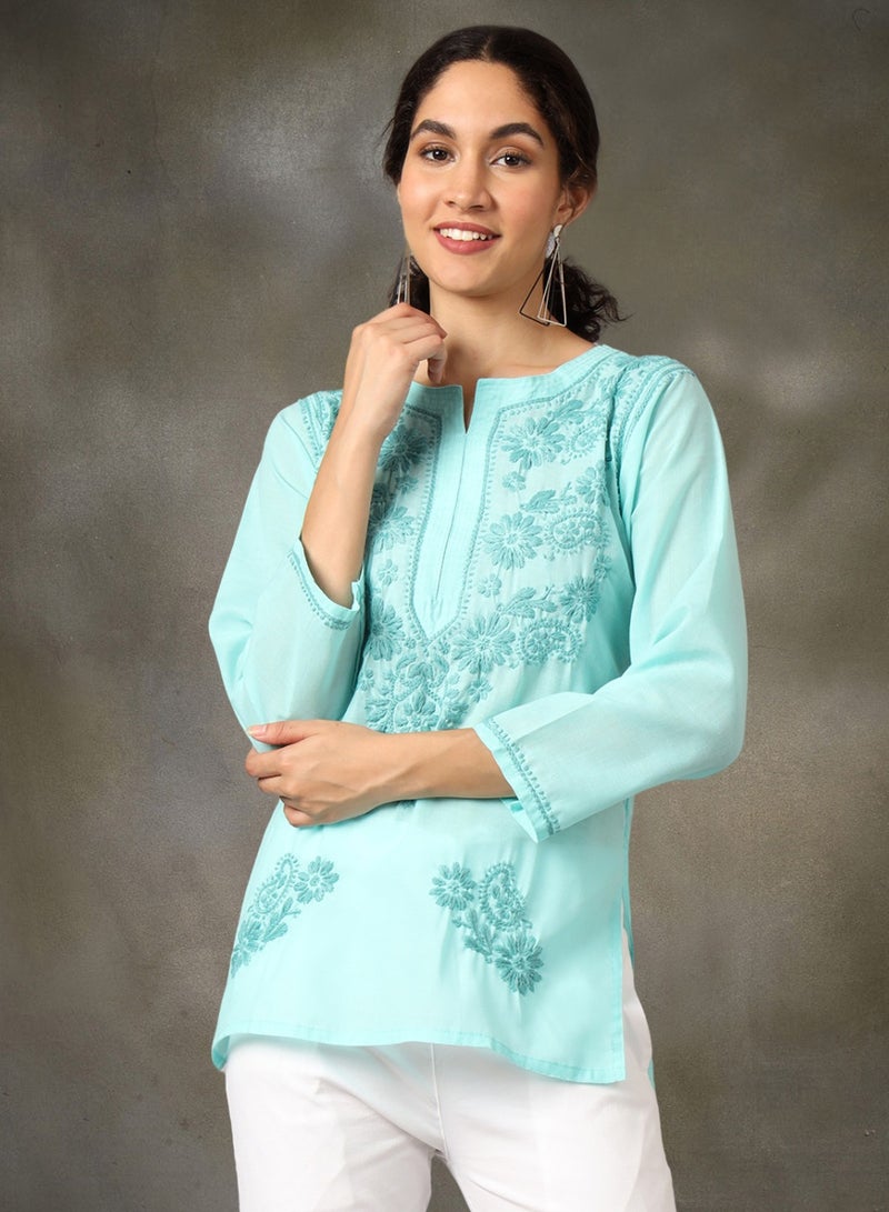 Alaya Hand Embroidered Chikankari Cotton Kurti-AL3405 - Image 3