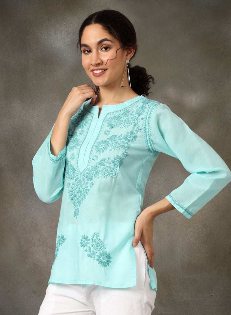 Alaya Hand Embroidered Chikankari Cotton Kurti-AL3405 - Image 4