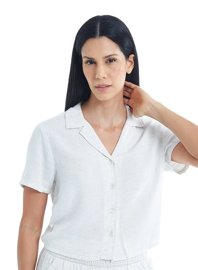 Asharae  Women's Solid Short Sleeve Button Down Shirt With Resort Collar  Comfortable Material, Breathable Daily Wear, Casual Fashion Outfit, Special Occasion Outfit, Trendy & Chic Apparel for Women | Best Price UAE