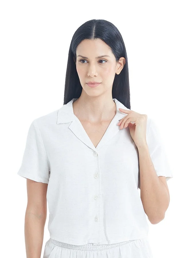 Asharae  Women's Solid Short Sleeve Button Down Shirt With Resort Collar  Comfortable Material, Breathable Daily Wear, Casual Fashion Outfit, Special Occasion Outfit, Trendy & Chic Apparel for Women | Best Price UAE