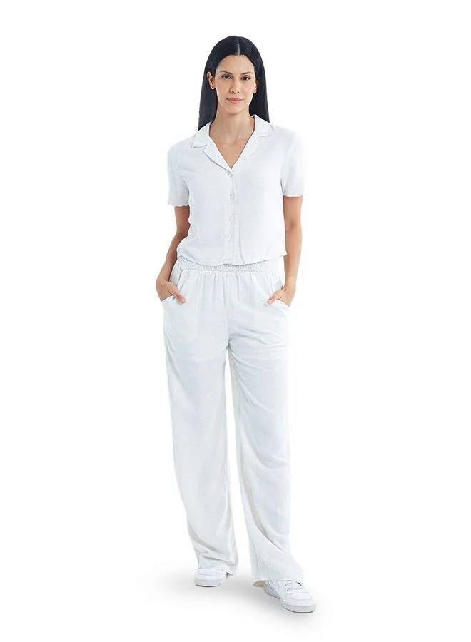 Asharae  Women's Solid Short Sleeve Button Down Shirt With Resort Collar  Comfortable Material, Breathable Daily Wear, Casual Fashion Outfit, Special Occasion Outfit, Trendy & Chic Apparel for Women | Best Price UAE