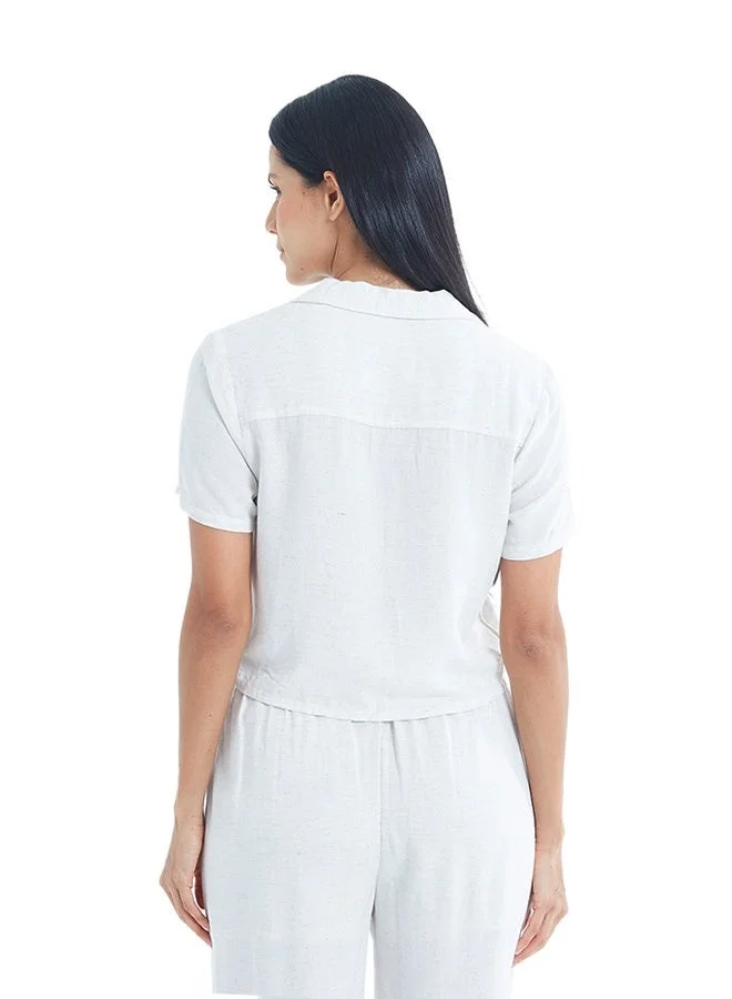 Asharae  Women's Solid Short Sleeve Button Down Shirt With Resort Collar  Comfortable Material, Breathable Daily Wear, Casual Fashion Outfit, Special Occasion Outfit, Trendy & Chic Apparel for Women | Best Price UAE