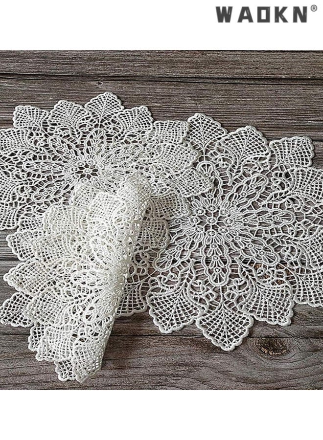 مجموعة من 3 مفارش طاولة مستديرة مطرزة، مفرش طاولة دائري مصنوع من الدانتيل الأبيض، مفارش دانتيل، مفارش كروشيه، مناسبة للأكواب والمشروبات والأوعية والأواني والأطباق والمزهريات ومفارش المائدة العتيقة، 25 سم - Image 3