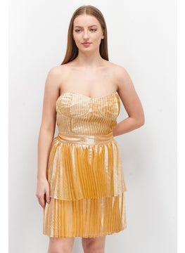 Collective The Label Women Metallic Mini Party Dress, Peach  - Image 1