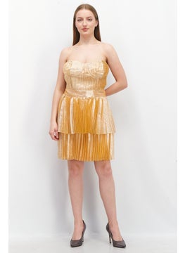Collective The Label Women Metallic Mini Party Dress, Peach  - Image 4