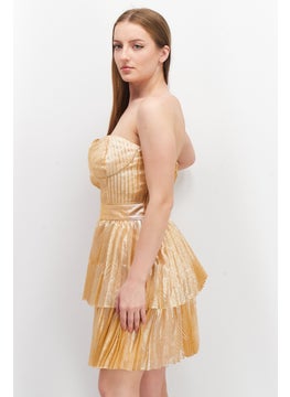 Collective The Label Women Metallic Mini Party Dress, Peach  - Image 3