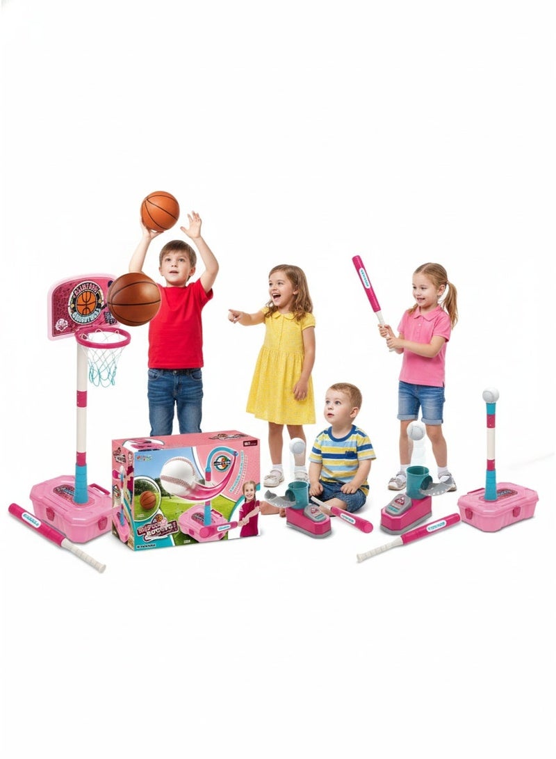 Toyland Kids 2-in-1 Sports Set – Basketball Hoop & Baseball Launcher with Bat and Ball - Image 2