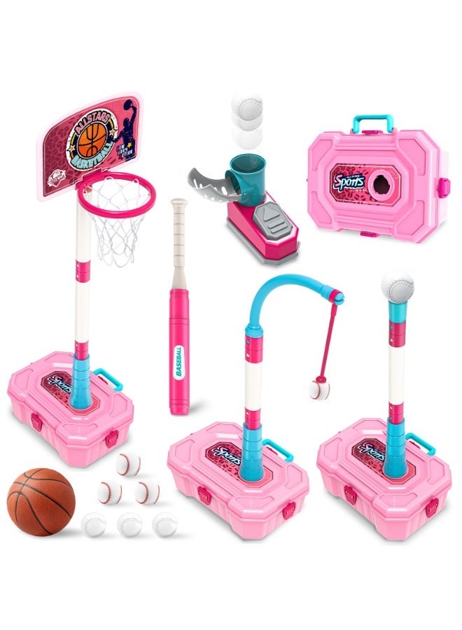 Toyland Kids 2-in-1 Sports Set – Basketball Hoop & Baseball Launcher with Bat and Ball - Image 1