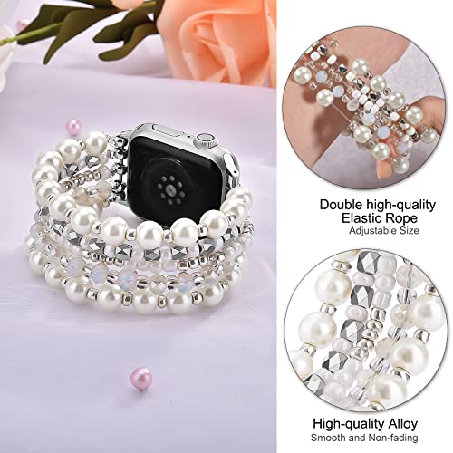 VISOOM Beaded Bracelet Compatible for Apple Watch Band 40mm/38mm/41mm/42mm Series11 10 9 8 7 Se(3 2 1) Series 6/5/4 Women Fashion Cute Handmade Stretchy Watch Strap for iWatch Bands Series 3/2/1 - Image 2