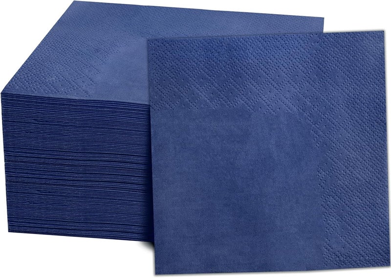 FLOWERCAT 100-Count 2-Ply Blue Cocktail Napkins - Navy Blue Napkins Disposable Premium Quality - 5" x 5" Blue Paper Napkins for July 4th Party,Bar,Weddings,Birthday,Hanukkah,Father's Day - Image 1
