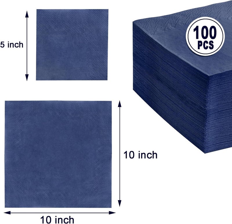 FLOWERCAT 100-Count 2-Ply Blue Cocktail Napkins - Navy Blue Napkins Disposable Premium Quality - 5" x 5" Blue Paper Napkins for July 4th Party,Bar,Weddings,Birthday,Hanukkah,Father's Day - Image 2