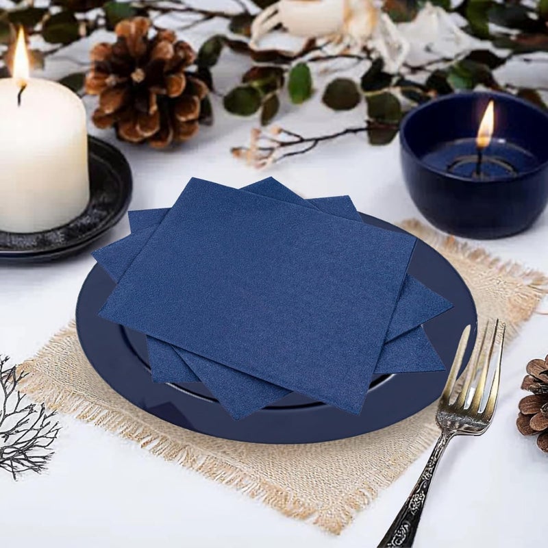 FLOWERCAT 100-Count 2-Ply Blue Cocktail Napkins - Navy Blue Napkins Disposable Premium Quality - 5" x 5" Blue Paper Napkins for July 4th Party,Bar,Weddings,Birthday,Hanukkah,Father's Day - Image 5