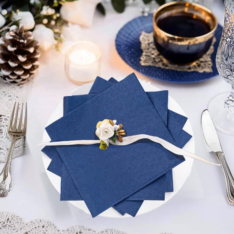 FLOWERCAT 100-Count 2-Ply Blue Cocktail Napkins - Navy Blue Napkins Disposable Premium Quality - 5" x 5" Blue Paper Napkins for July 4th Party,Bar,Weddings,Birthday,Hanukkah,Father's Day - Image 4