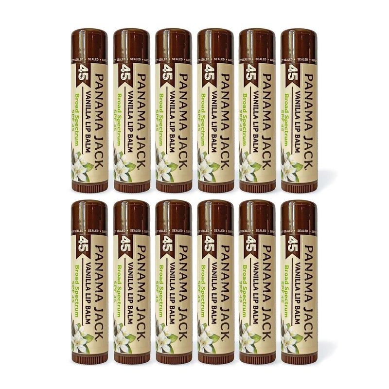 Panama Jack Sunscreen Lip Balm  SPF 45 Broad Spectrum UVAUVB Sunscreen Protection Prevents  Soothes Dry Chapped Lips Vanilla 12pack