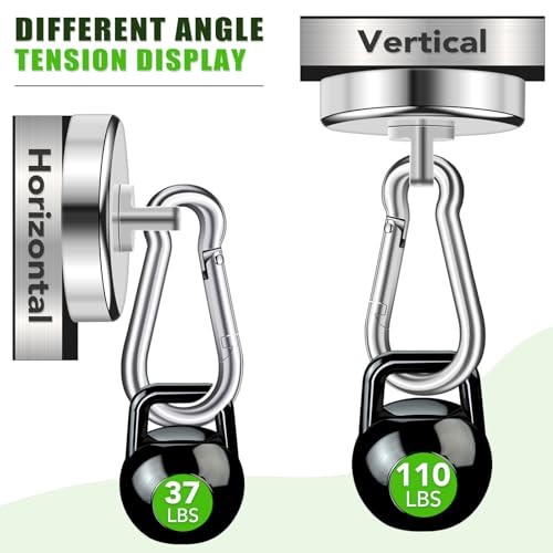 E BAVITE Magnetic Hooks,100LBS Strong Heavy Duty Neodymium Magnet Hooks with Swivel Carabiner Hook,Great for Your Kitchen,Refrigerator and Other Magnetic Surfaces(4 Pack), Silvery - Image 4