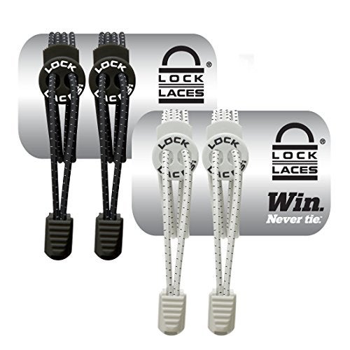 Lock Laces No-Tie Elastic Shoelaces (2-Pack) – One Size Fits All – Original Elastic Lacing Solution for Sneakers, Running & Athletic Shoes (Black-White) - Image 1