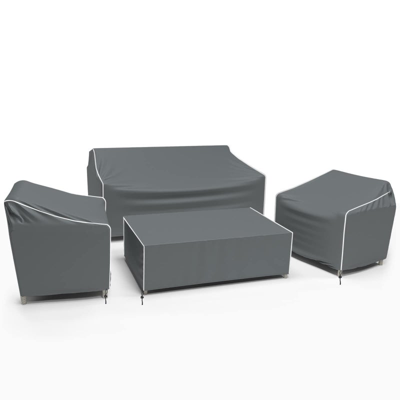 Gasadar Patio Furniture Cover 4-Piece Set, Heavy Dut 600D Outdoor Furniture Cover Waterproof for Lawn Patio Chairs, Loveseat and Coffe table, Grey - Image 1