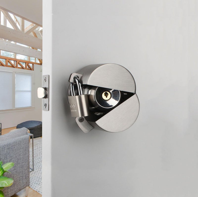 Dakekou Door Knob Lockout Device with Padlock Metallic Stainless Steel Locking Cover to Disable Doorknob Prevents Turning of Door Knob and Access to Keyhole Prevents Operating The Knob - Image 2