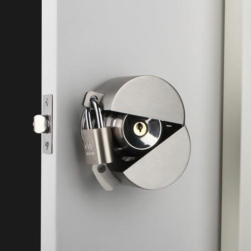 Dakekou Door Knob Lockout Device with Padlock Metallic Stainless Steel Locking Cover to Disable Doorknob Prevents Turning of Door Knob and Access to Keyhole Prevents Operating The Knob - Image 3