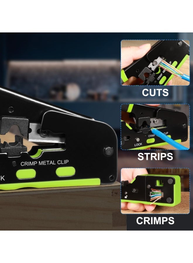 Jubilin RJ45 Crimp Tool Kit Pass Through RJ45 Crimper, Ethernet Crimping Tool Kit，RJ45 crimping tool set network tool for network plug CAT5/CAT6/CAT7 - Image 2