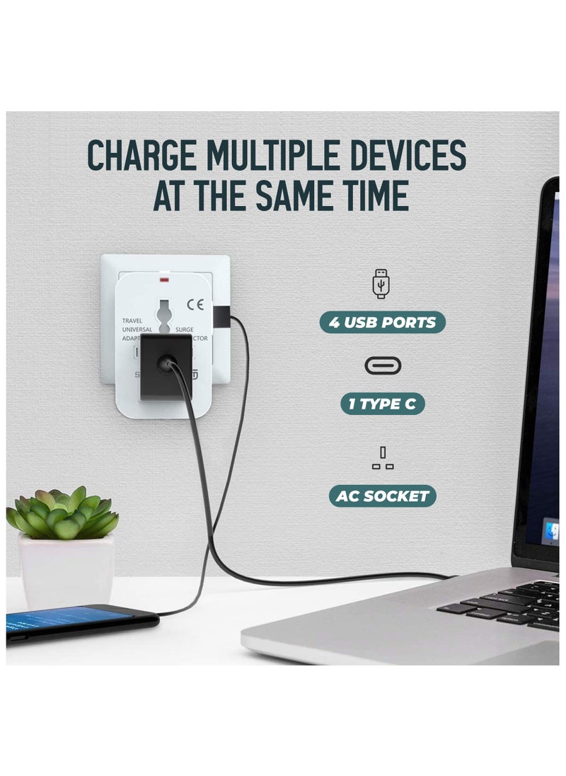 تكوفن محول سفر عالمي مزود بمنفذي USB, قابس سفر عالمي، قابس حائط مع منافذ USB مزدوجة للمملكة العربية السعودية، الإمارات العربية المتحدة، الولايات المتحدة، الاتحاد الأوروبي، المملكة المتحدة، أستراليا - أبيض  - Image 2