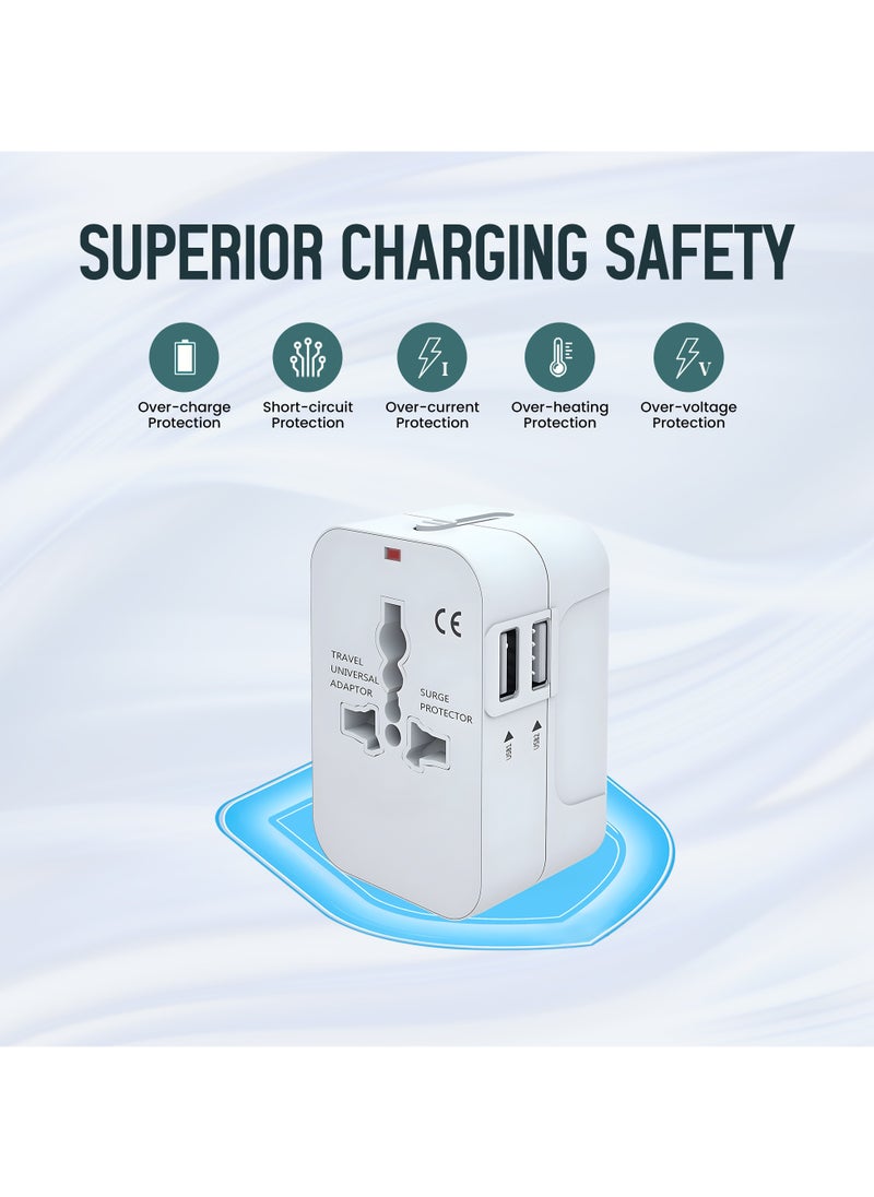 تكوفن محول سفر عالمي مزود بمنفذي USB, قابس سفر عالمي، قابس حائط مع منافذ USB مزدوجة للمملكة العربية السعودية، الإمارات العربية المتحدة، الولايات المتحدة، الاتحاد الأوروبي، المملكة المتحدة، أستراليا - أبيض  - Image 5