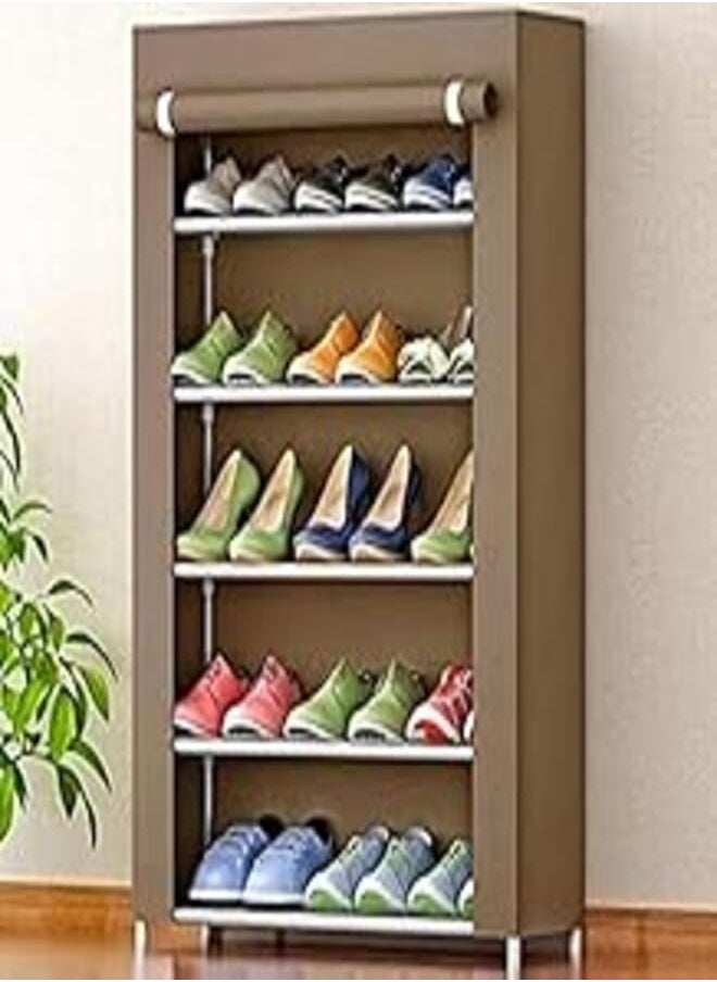 OR Five Layered Brown Canvas Shoe Rack 
