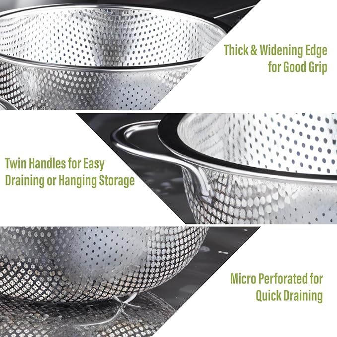 Indianstore4All Multipurpose Stainless Steel Collander for Washing Fruits Vegetables Filter Easily in The Kitchen Bowl Medium 285x10 CM Silver - Image 5