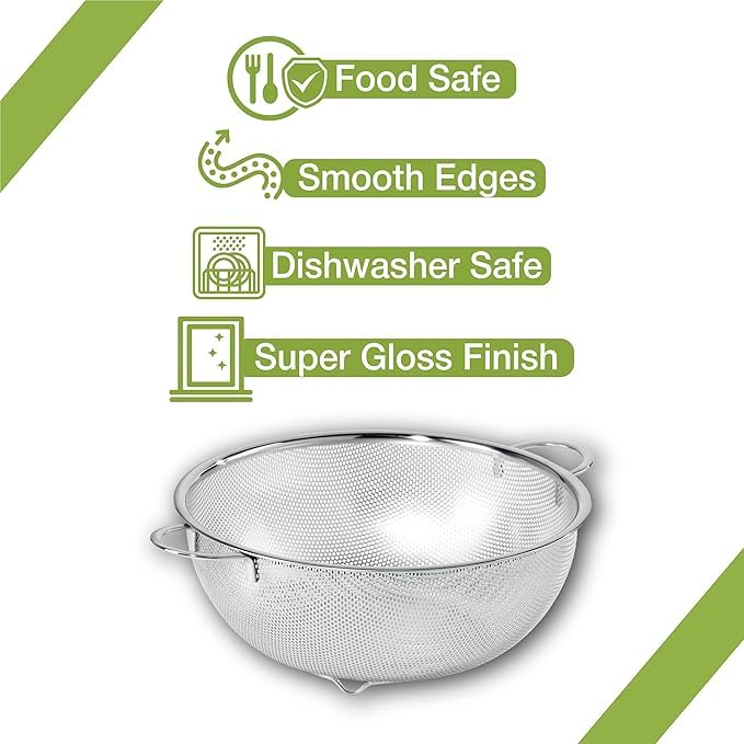 Indianstore4All Multipurpose Stainless Steel Collander for Washing Fruits Vegetables Filter Easily in The Kitchen Bowl Medium 285x10 CM Silver - Image 4