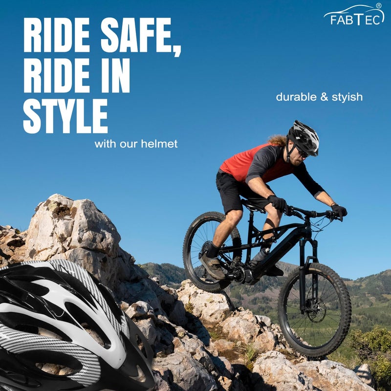 FABTEC خوذة دراجة هوائية وتزلج بيضاء-سوداء مع واقي قابل للفك | خوذة دراجة جبلية خفيفة الوزن مع غلاف مهوي، وحشوة ممتصة للصدمات، وحزام قابل للتعديل | مثالية للرجال والنساء والأطفال - Image 4