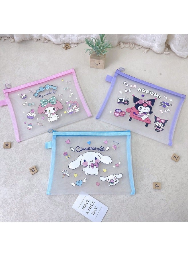 Cute Kuli File Bag A5 Transparent File Bag Nylon Mesh Zipper Test Paper Information Bag Student Subject Bag