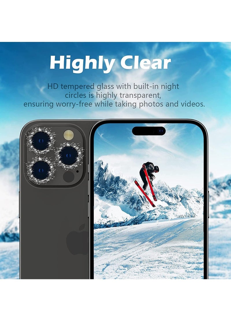 Raxoom iPhone 14 Pro/iPhone 14 Pro Max Camera Lens Protector Bling, HD Tempered Glass Shining Decoration Lens Screen Protector Individual Aluminum Alloy Metal Ring, Glitter Black - Image 2