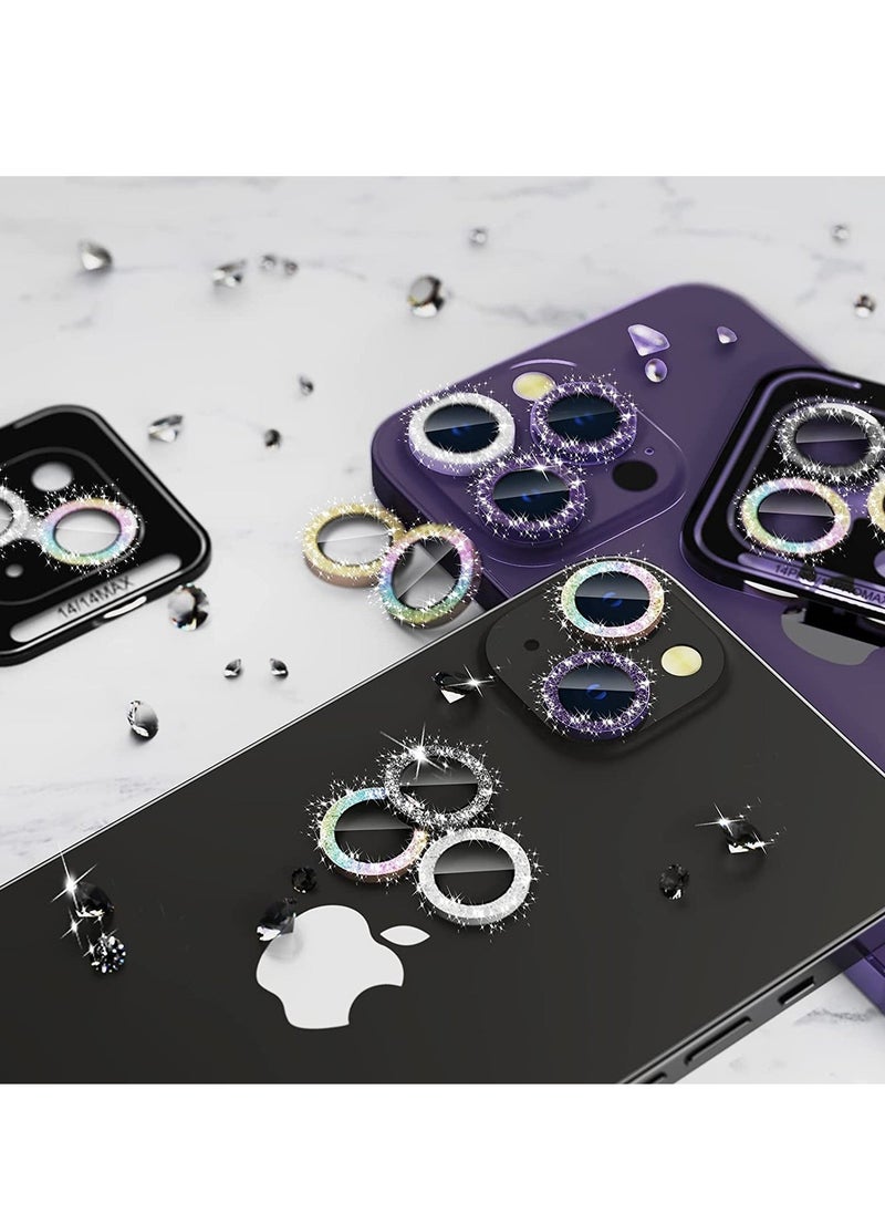 Raxoom iPhone 14 Pro/iPhone 14 Pro Max Camera Lens Protector Bling, HD Tempered Glass Shining Decoration Lens Screen Protector Individual Aluminum Alloy Metal Ring, Glitter Black - Image 4