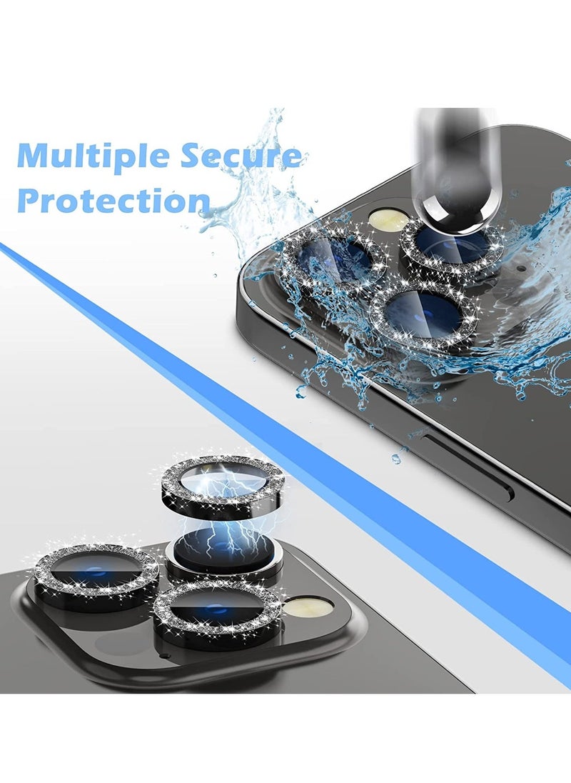 Raxoom iPhone 14 Pro/iPhone 14 Pro Max Camera Lens Protector Bling, HD Tempered Glass Shining Decoration Lens Screen Protector Individual Aluminum Alloy Metal Ring, Glitter Black - Image 5