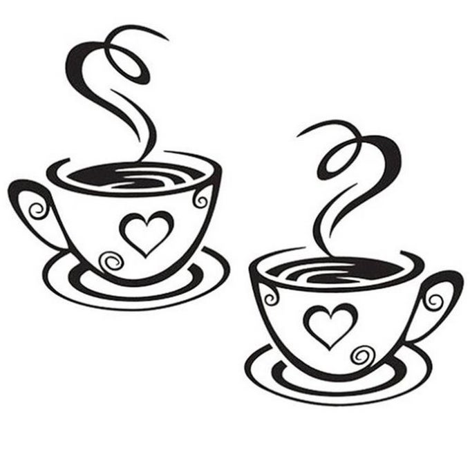 DUAL COFFEE CUP PATTERN STICKER WALL DECALS HOME ART DECOR SIZE 12 7
