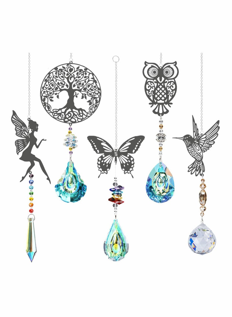 KASTWAVE Crystal Suncatchers with Prisms Hanging Window Sun Catcher Decor Indoor Rainbow Maker Ornament Owl Hummingbird Butterfly Prism Suncatchers Gift, Pack of 5 - Image 1