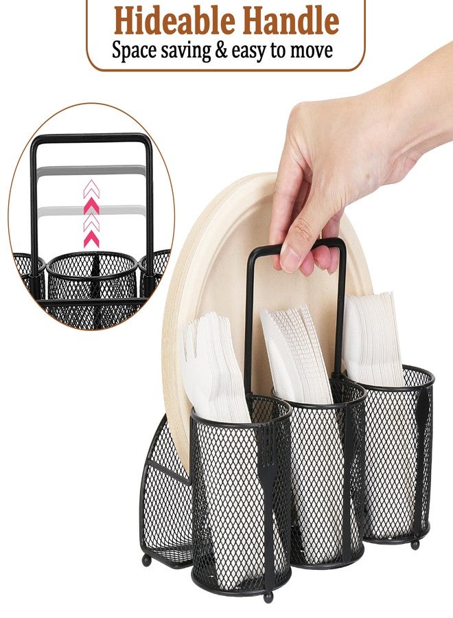 Honlibey Utensil Caddy with Silverware & Paper Plate Holder, Portable Metal Cutlery Holder for Parties, Buffet,Picnic, Camping, Outdoor, Countertop, Durable Flatware Caddy with 4 Compartments & Hiden Handle - Image 5