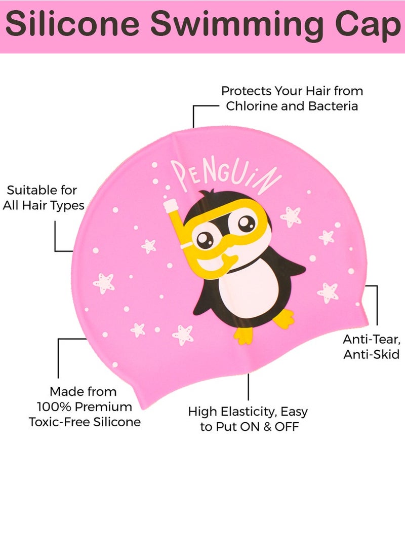 SUPER WINNER Kids Swimming Cap With Cute Penguin Shape On it, Made Of High Quality Silicone, Odorless and Skin Friendly, Best For Comfortable and Safe Swimming and Bathing, It Protects Your Hair, Ears and Skin - Image 2