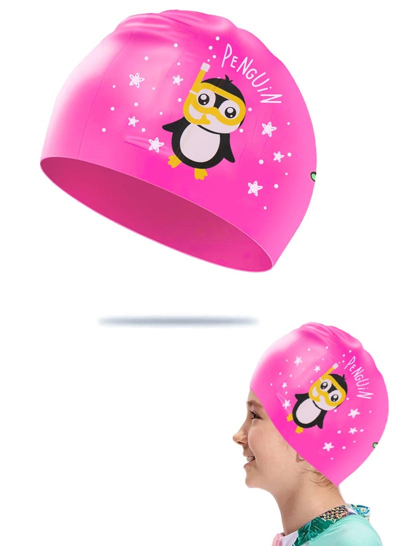 SUPER WINNER Kids Swimming Cap With Cute Penguin Shape On it, Made Of High Quality Silicone, Odorless and Skin Friendly, Best For Comfortable and Safe Swimming and Bathing, It Protects Your Hair, Ears and Skin - Image 1