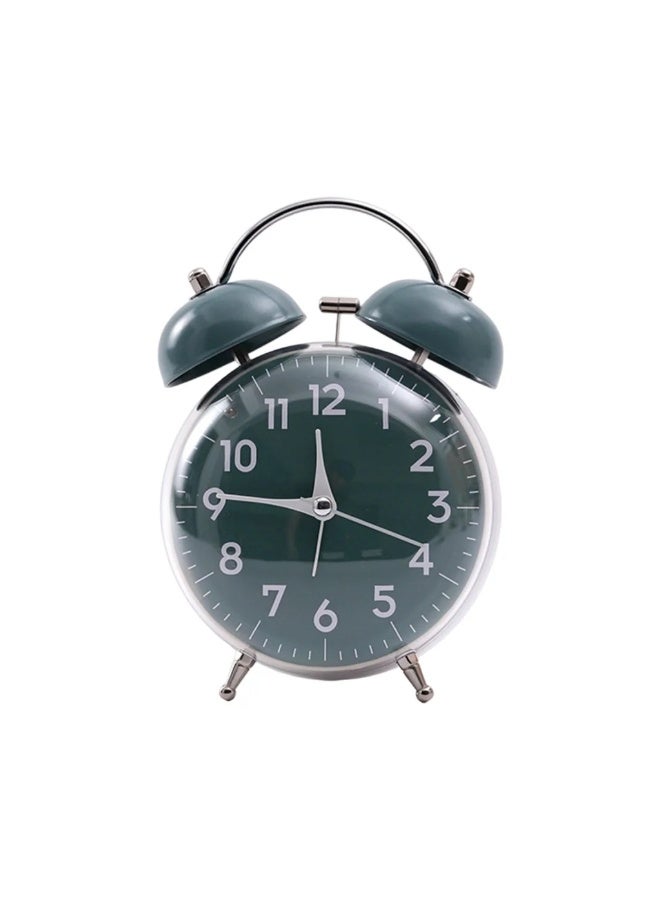 ساعة منبه عالية الصوت على شكل جرس مزدوج مع ضوء ليلي ناعم وساعة منبه للطلاب لتزيين المنزل وغرفة النوم والمكتب ( أخضر) - Image 1