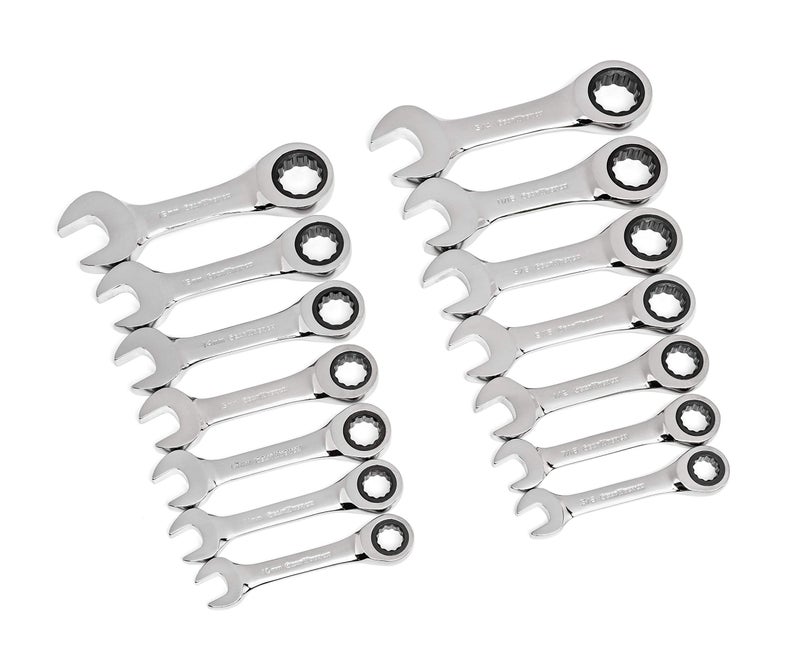 GEARWRENCH 14 Pc. 12 Point Stubby Ratcheting SAE/Metric Combination Wrench Set - 85206 - Image 1