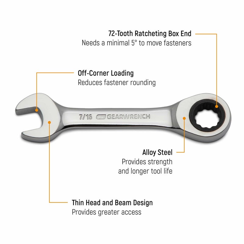 GEARWRENCH 14 Pc. 12 Point Stubby Ratcheting SAE/Metric Combination Wrench Set - 85206 - Image 3