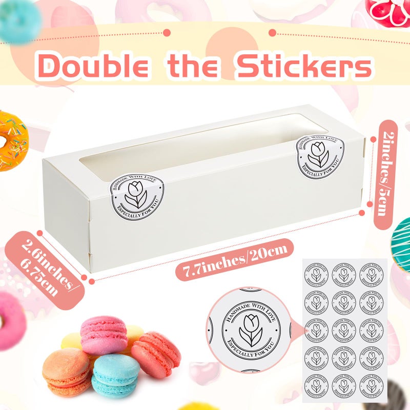 Sherr 50 Pcs White Macaron Boxes With Window  Cookies Boxes With 200 Pcs Stickers Long Bakery & Dessert Gifts Containers For Donuts  Pastry  Chocolate Covered Strawberry - Image 2