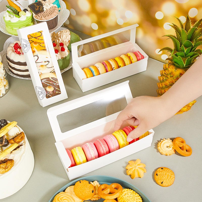Sherr 50 Pcs White Macaron Boxes With Window  Cookies Boxes With 200 Pcs Stickers Long Bakery & Dessert Gifts Containers For Donuts  Pastry  Chocolate Covered Strawberry - Image 4