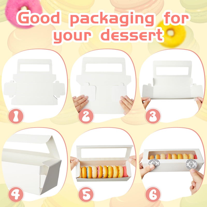 Sherr 50 Pcs White Macaron Boxes With Window  Cookies Boxes With 200 Pcs Stickers Long Bakery & Dessert Gifts Containers For Donuts  Pastry  Chocolate Covered Strawberry - Image 3