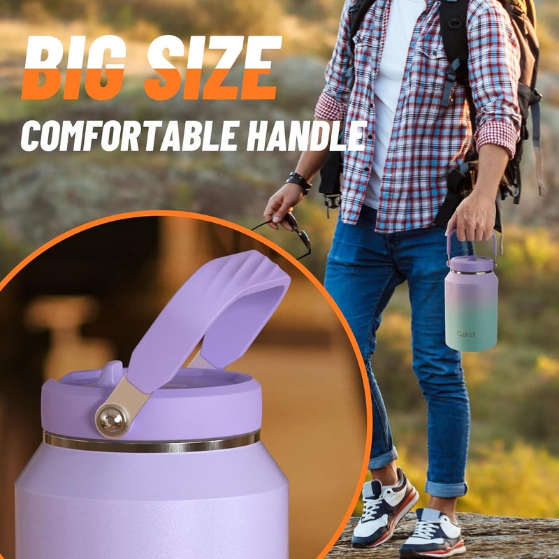 Cafezi Half Gallon Insulated Water Bottle with Flip Straw, Vacuum Insulated Stainless Steel Jug with Top Handle, Leak-Proof Lid, Sweat-Free, Wide Mouth, Keeps Ice Cold up to 34 Hours - Image 5