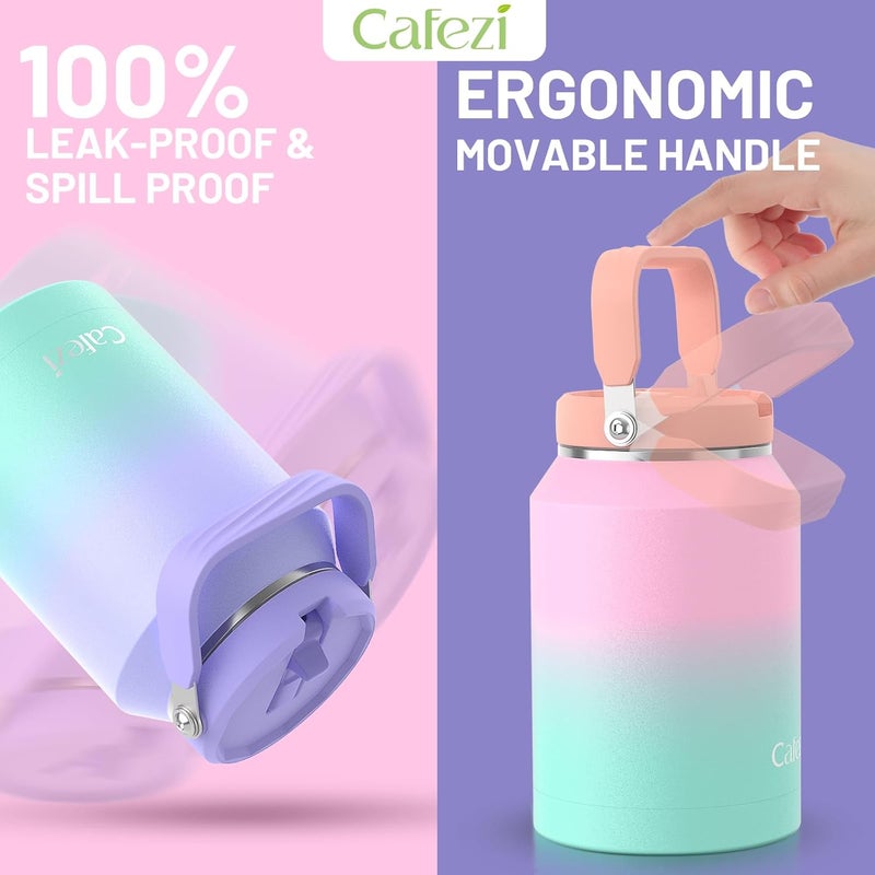 Cafezi Half Gallon Insulated Water Bottle with Flip Straw, Vacuum Insulated Stainless Steel Jug with Top Handle, Leak-Proof Lid, Sweat-Free, Wide Mouth, Keeps Ice Cold up to 34 Hours - Image 2