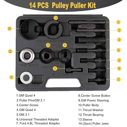 Rpeconu 14PCS Power Steering and Alternator Pulley Tool Kit, Replace Vehicle Steering Pump and Car Repair Tools, Essential Car Repair Tools for Mechanics with Storage Case - Image 2