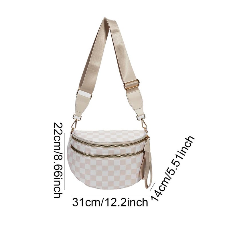 Lushandy Bum Bag Women's Checkered Crossbody Bag Nylon Cross Body Bags Plaid Mom Everyday Purse for Travel (Checkered Beige) - Image 3