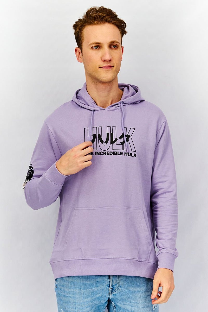 MARVEL Men Hooded Neck Graphic Print Long Sleeves Sweatshirt, Purple - Image 1